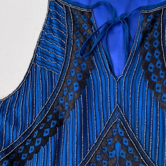 Parker Blue Silk Beaded and Embroidered Top Size Medium Flapper Elegant Formal - Picture 4 of 8